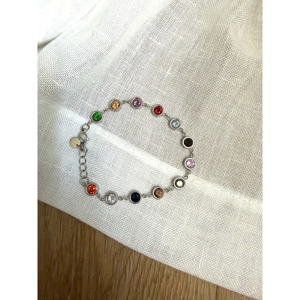 Multicolor CZ Bezel Bracelet | White Gold PVD TS Eras Inspired Bracelet - Picture 1 of 7